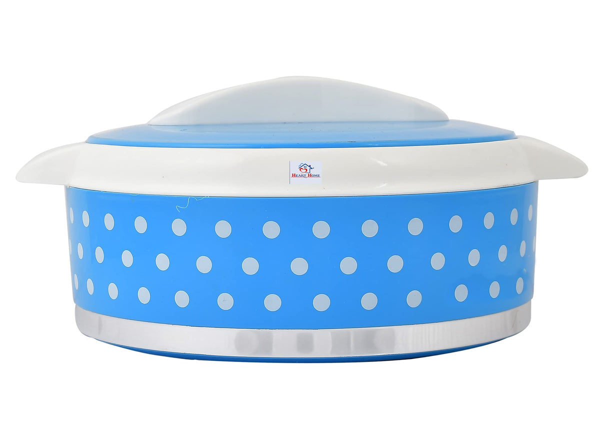 Heart Home Dot Printed Inner Steel Casserole with Lid, 1500ml (Blue)-HS42KUBMART25029