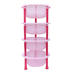 Kuber Industries Plastic 2 Pieces 4 Layer Multi-Purpose Kitchen Storage Basket Rack (Pink)-Ctktc25217