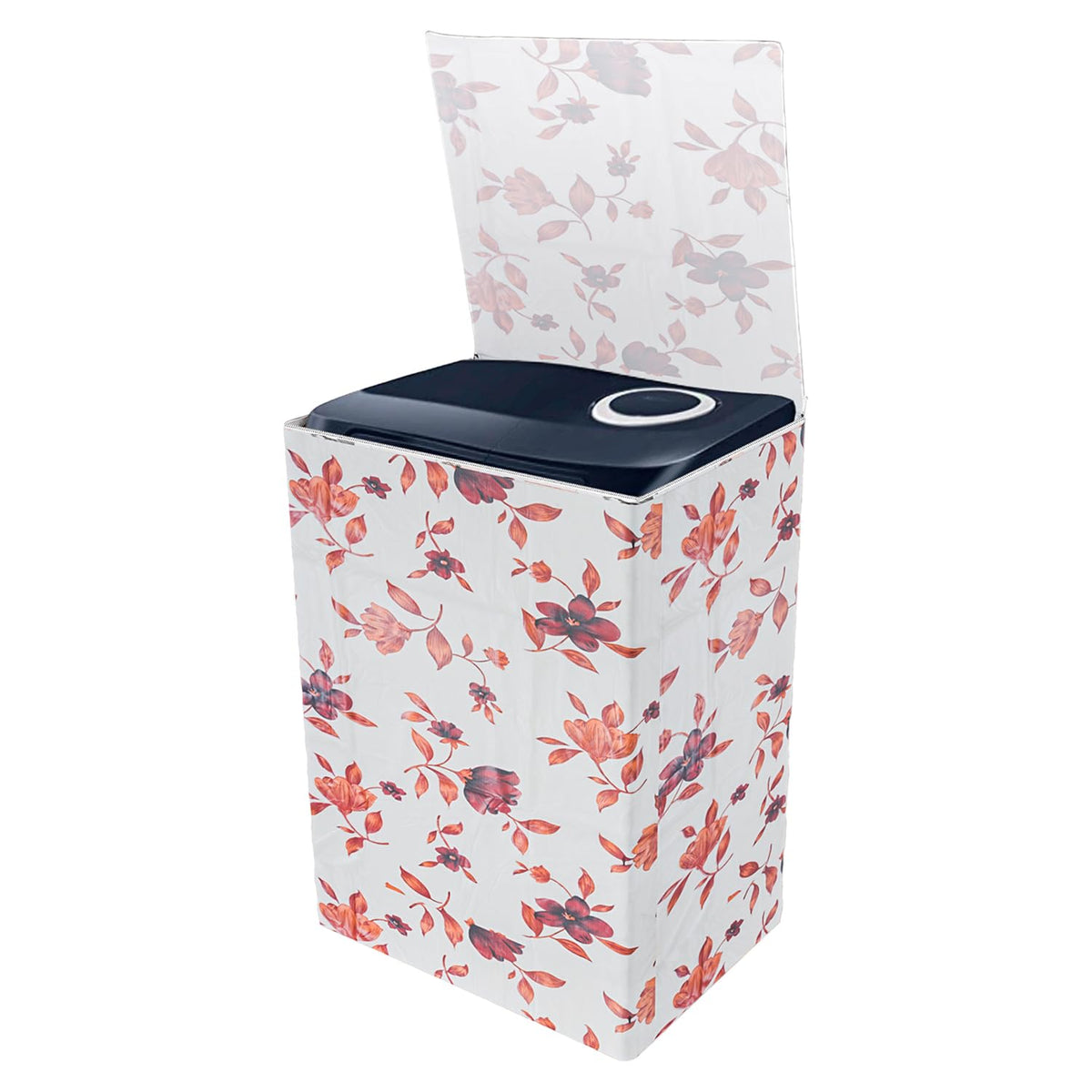 Heart Home Washing Machine Cover | Cream Printed Washing Machine Cover | Soft PVC | Top Load Semi-Automatic Washing Machine Cover | Cream