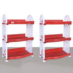 Heart Home Organising Rack| Plastic 3 Shelves Kitchen Storage Stand|Durable Wall Mounted Jar Kitchen Utensils Organizer,Pack of 2 (Red)