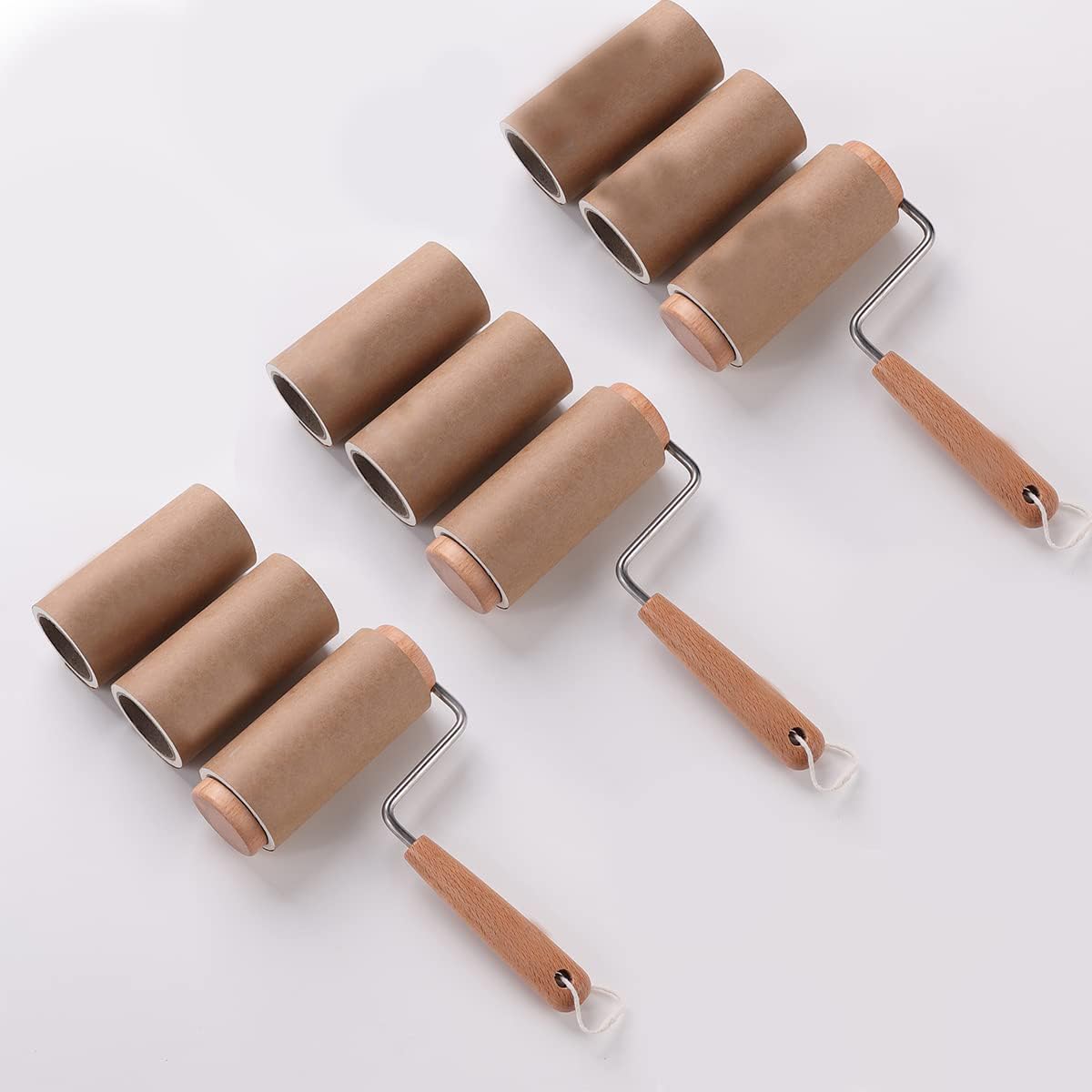 Heart Home Lint Roller | Wooden Lint Remover for Clothes | Pet Hair Roller | Sticky Lint Remover | 3 Roller + 6 Replacement Rolls -Total 540 Sheets | Pack of 3 | Brown