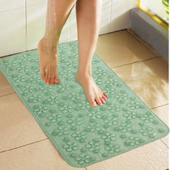 Kuber Industries Flower Design PVC Bathroom Mat with Suction Cups - 28"x15", Green