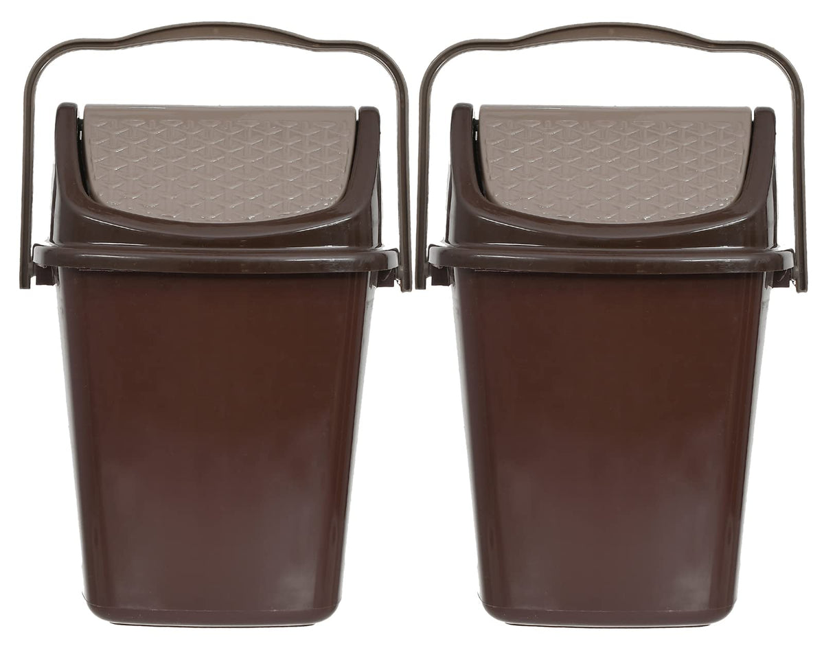 Kuber Industries Plastic Dustbin, Trashbin, Wastebin For Kitchen, Bathroom, Office Use With Swing Lid With Handle, 7 Liter- Pack of 2 (Yellow & Grey)-47KM0852