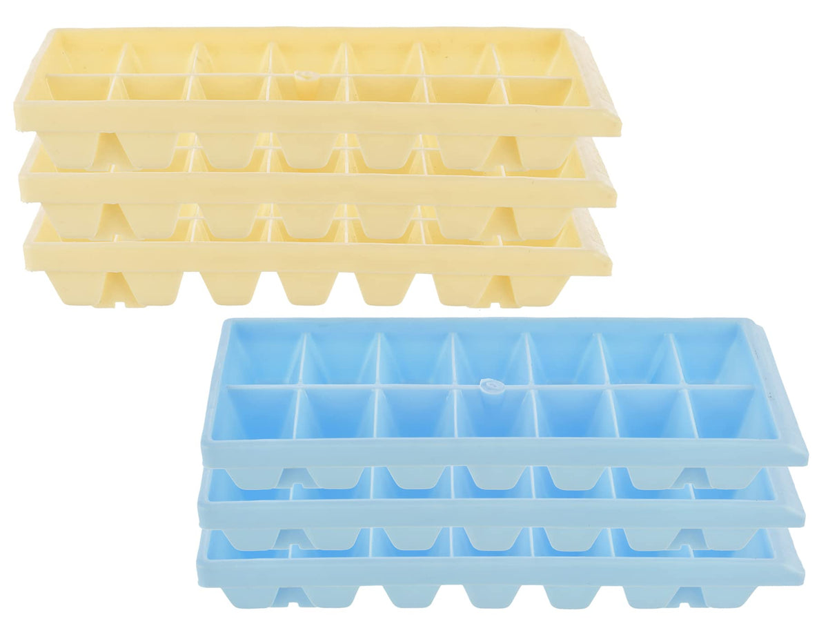 Heart Home Plastic Ice Cube Tray Set with 14 Section- Pack of 6 (Cream & Blue)-HS43HEARTH25785