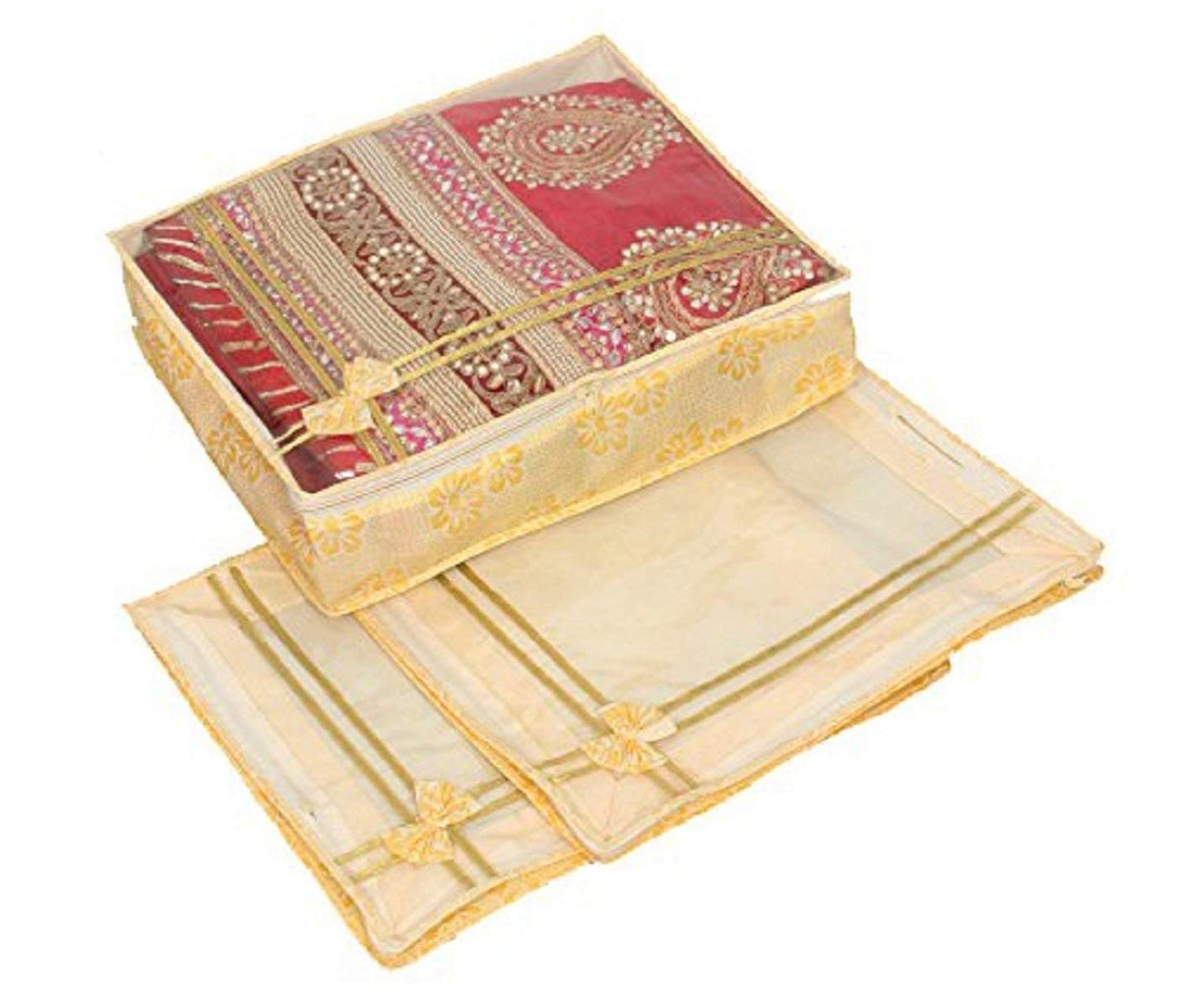 Kuber Industries 6 Piece Designer Non Woven Saree Cover Set, Yellow