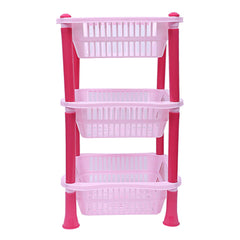 Kuber industries Plastic 2 Pieces 3 Layer Multi-Purpose Kitchen Storage Basket Rack (Pink)-CTKTC25240