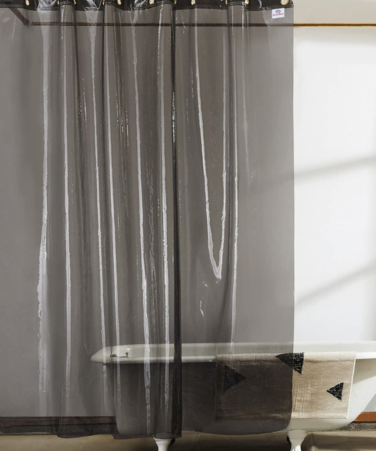 Heart Home 0.30mm Stain Resistant, No Odor Clear Waterproof PVC Shower/AC Curtain, 8 Feet (Black Transparent)-HS_38_HEARTH21469