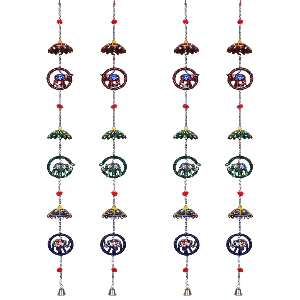 Kuber Industries Umbrella Shape Door Hanging Windchimes Pairs |3 Paper Mache & 3 Elephants for Home Decoration,Pack of 2 (Multicolor)