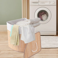 Kuber Industries Bamboo Basket With Lid|Foldable Laundry Basket For Clothes|Durable Rope Handles & Removable Bag|Natural