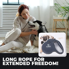 Kuber Industries Retractable Dog for Walking Jogging Training Leash for Small & Medium Dogs with Polyester Tape with Hand Grip and One Button Brake & Lock - Grey