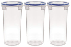 Kuber Industries Virgin Plastic Klick Big Glass 3 Piece Transparent Tumbler/airtight Container Leakproof Storage with Lid 500ml (White)