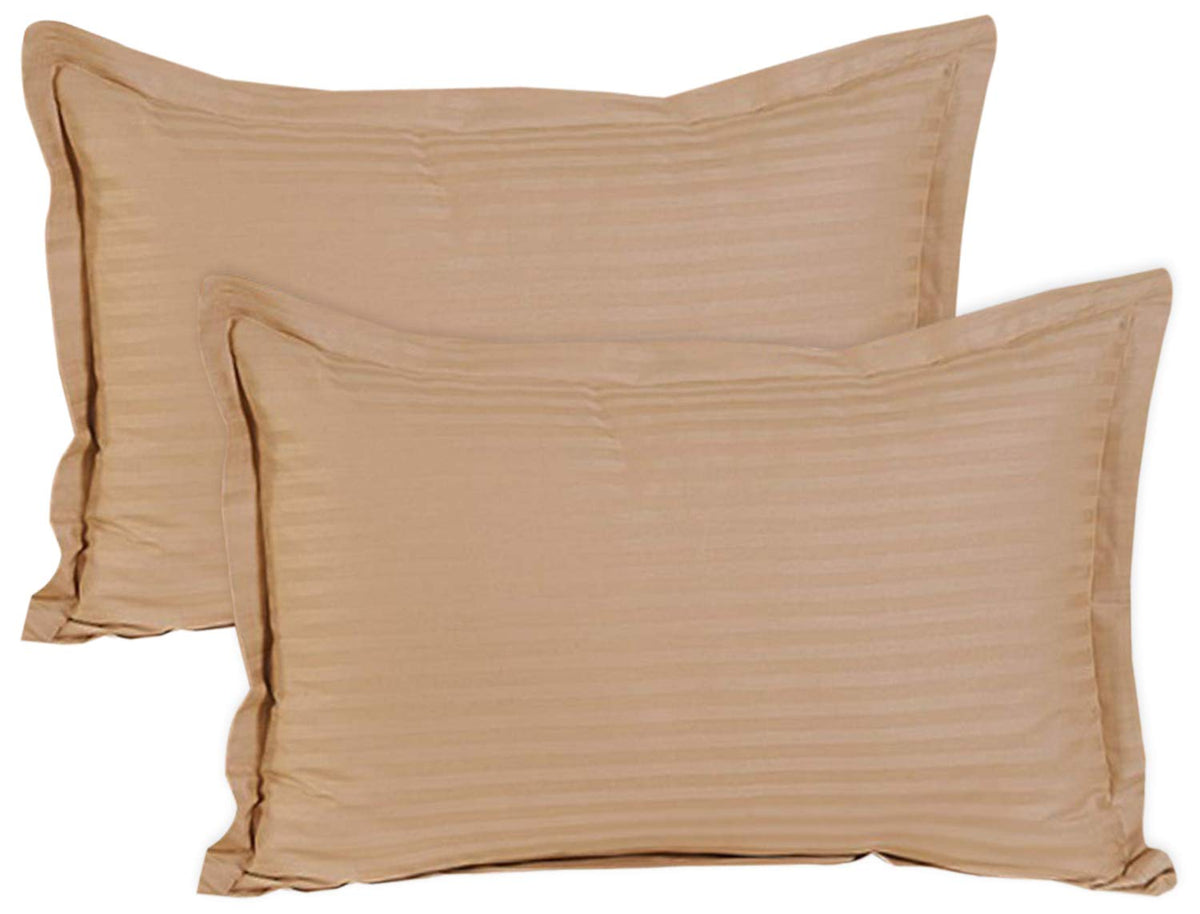 Kuber Industries 2 Pieces Cotton Luxurious Satin Striped Pillow Cover Set-17"x27" (Light Brown) - CTKTC040321, 200 TC