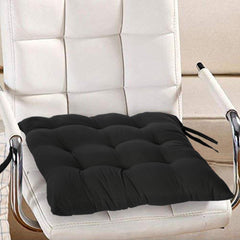 Heart Home Microfiber Square Chair Pad/Cushion for Office, Home or Car Sitting with Ties, 18*18 Inch (Black)