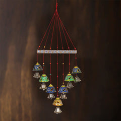 Kuber Industries Decorative Wooden Rajasthani Based Handmade Windchimes with Bells for Home & Balcony Decoration (Multicolor)