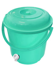 Kuber Industries Multipurposes Plastic Bucket with Lid & Tap System for Home Cleaning & Save Water, 18Ltr. Pack of 2 (Green)
