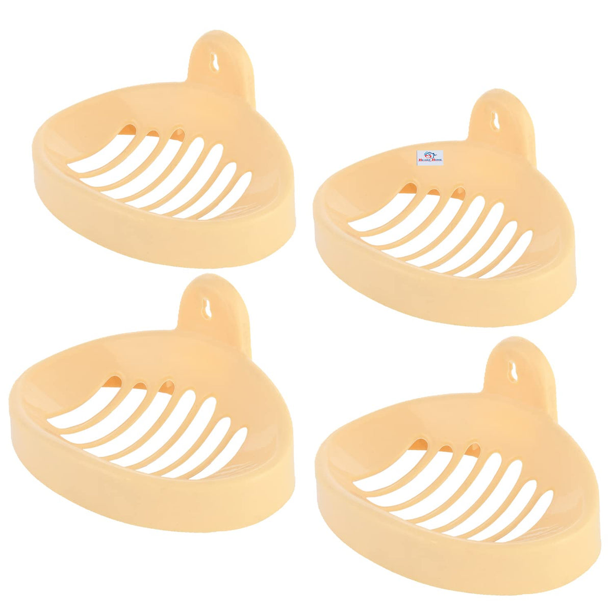 Heart Home Soap Holder|Sink Soap Holder|Plastic Wall Mounted Soap Holder|Oval Shape Self Draining Soap Dish for Bathroom|Pack of 4 (Cream)