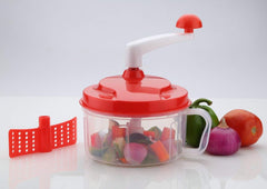 Heart Home Plastic ChopNchurn/ 2 in 1 Vegetable and Fruit Chopper with Beating Blade,Churner,Grater, Slicer /Lassi Maker,Red-HEARTK10205