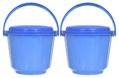 Heart Home Small Multiuses Plastic Kitchen & Pantry Storage Container/Bucket with Handle & Lid, 5 LTR.- Pack of 2 (Blue)-47HH01231