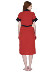 Kuber Industries Women Bathrobe, Micro Terry, Red with Navy Stripes, Free Size, Set of 1