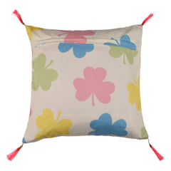 Heart Home Cushion Cover | Square Cushion Covers | Cotton Cushion Covers | Multi-Flower Design Cushion Covers with Tassels | Set of 5 | 16 Inch | Cream