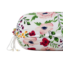 Heart Home Flower Printed Cotton Bolster Cover- Set of 4, 16"x32" (White & Pink)-44HH0131