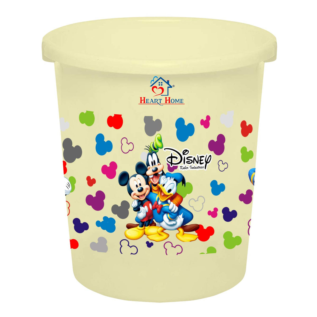 Heart Home Disney Team Mickey Print Plastic Dustbin/ Garbage Bin/ Waste Bin, 5 Liters (Cream) -HS_35_HEARTHS17322