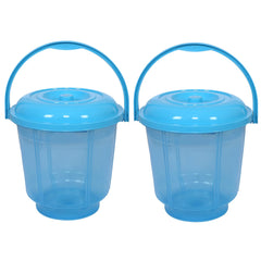 Kuber Industries Colorful Homeware Bucket| Plastic Bucket|Transparent Bucket with Lid & Handle for Bathroom,Home Use,13 litre,Pack of 2 (Sky Blue)