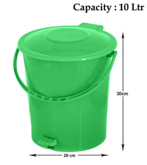 Kuber Industries Plastic Pedal Dustbin, Trashbin, Wastebin For Kitchen, Bathroom, Office Use With Handle, 10 Liter- Pack of 2 (Green & Black)-47KM0938