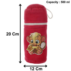 Heart Home Cartoon Printed Velvet Newborn Baby Feeding Bottle Cover, Pack of 2 (Pink)