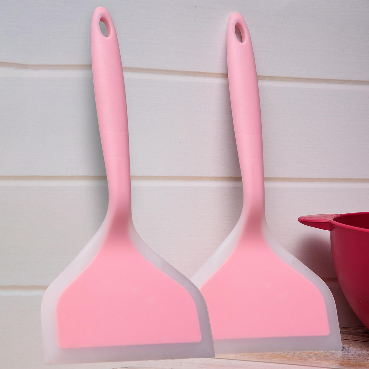 Heart Home Turner | Silicone Wide Spatula Turner | Spatulas Turner for Nonstick Cookware | Omelette Turner for Cooking | Kitchen Turners | New Big Spatula | Pack of 2 | Pink