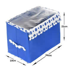 Heart Home Storage Box|Non-Woven Dot Print Foldable Storage Box|Small Wardrobe Organizer for Toys|Cloths with Transparent Lid & Handle|Pack of 3 (Blue)