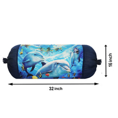 Kuber Industries Bolster Cover|Polyester Bolster Cover Set|Diwan Round Bolster Pillow Covers|Luxurious Ocean Print Roll Masand Cover|Pack of 4 (Blue)