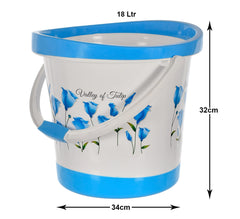 Kuber Industries Plastic Tulip Flower Unbreakable Strong Bathroom Ultra Bucket with Handle,18 LTR,(Blue White)