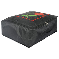 Heart Home Polyester Clothes Storage Bag for Travel|Moisture Proof & Foldable|Flower Pattern Wardrobe Organizer Large Size|Pack of 2 (Black)