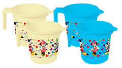 Kuber Industries Disney Team Mickey Print 4 Pieces Unbreakable Strong Plastic Bathroom Mug,500 ML (Cream & Blue) -HS_35_KUBMARTS17139