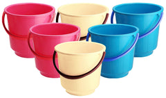 Kuber Industries 6 Pieces Unbreakable Strong Plastic Bathroom Bucket 13 LTR (Pink & Cream & Blue) -CTKTC037962