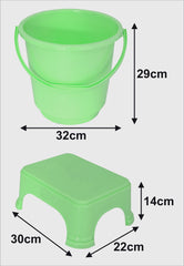 Kuber Industries 2 Pieces Plastic Bucket & Stool Set (Green)