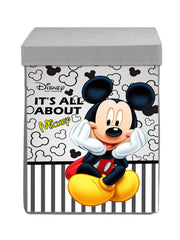 Kuber Industries Disney Print Non Woven Fabric Foldable Laundry Basket, Toy Storage Basket, Cloth Storage Basket With Lid & Handles (Set Of 2, Grey & Royal Blue)-KUBMART16294