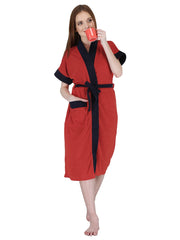 Kuber Industries Women Bathrobe, Micro Terry, Red with Navy Stripes, Free Size, Set of 1