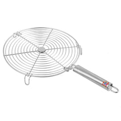 Fun Homes Small kitchenware Round Roaster TAndoor Barbeque/Roti/Papad Jali Griller with Steel Handle (Silver), Standard