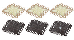 Heart Home Flower Design Handmade Square Cotton Coaster for Kinds of Mugs and Cups, Set of 6 (Brown & Cream)