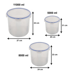 Heart Home Multipurpose Food Grade Transparent Plastic Food Storage Containers Kitchen Containers with Airtight Lock Lid, Set of 3 (Pink) 11000,8000 and 5000 ML-HS43HEARTH25579