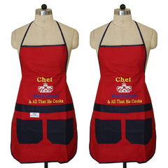 Heart Home Cotton Oil Resistant Cooking Kitchen Apron for Men & Women- Pack of 2 (Red) 52HH3802