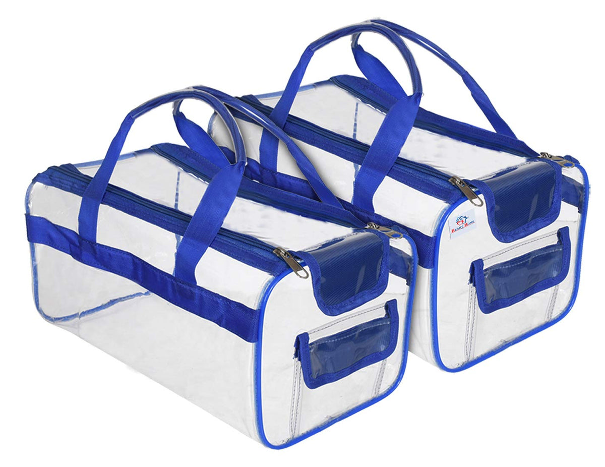 Heart Home Large Size Clear PVC Travel Toiletry Bag Handbag Beach Tote Bag Organizer for Men and Women-Set of 2 (Blue) (F_26_HEARTH017043)