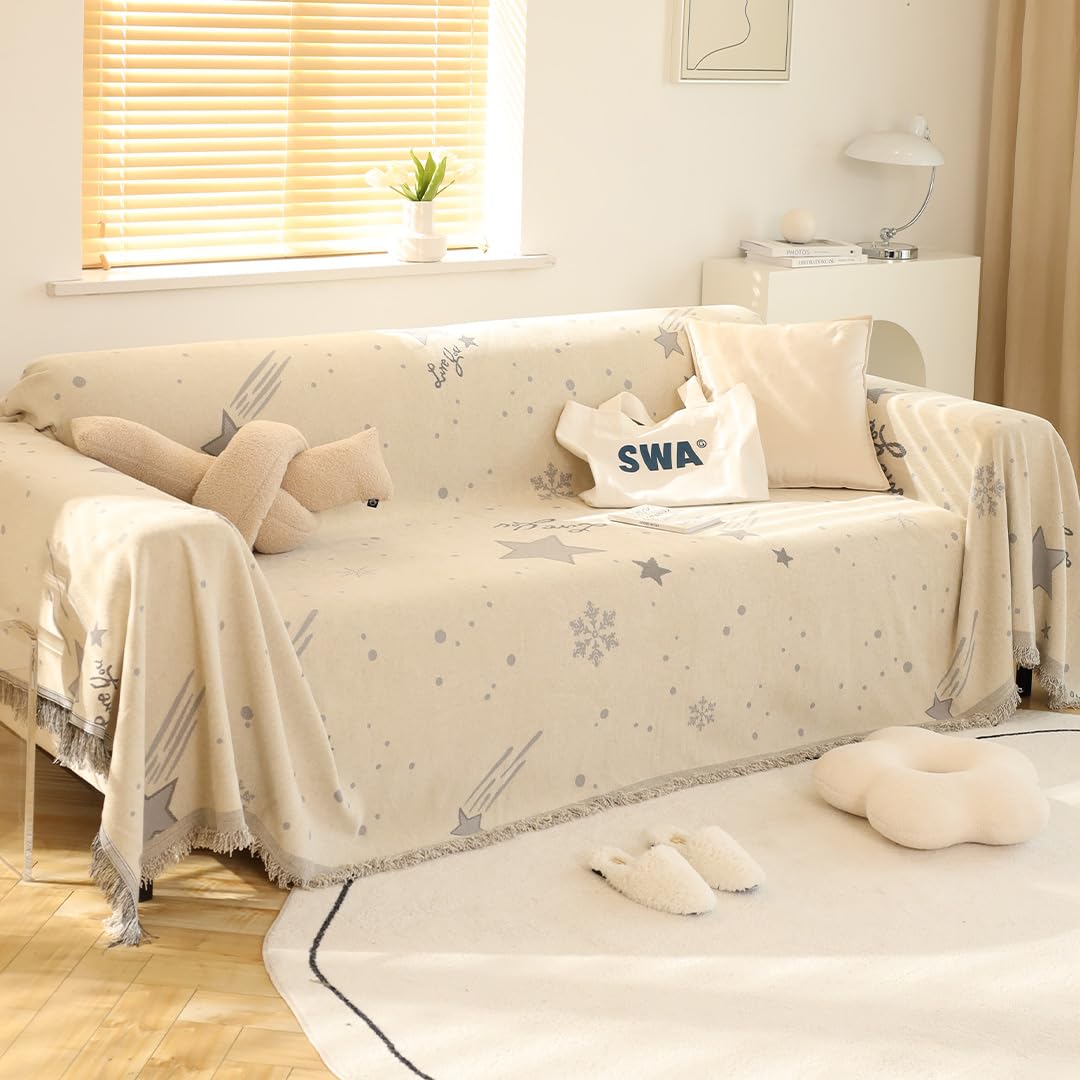 Urbane Home Decorative Chenille Sofa throw for Indoor & Outdoor "70x70" Inches (Off White)
