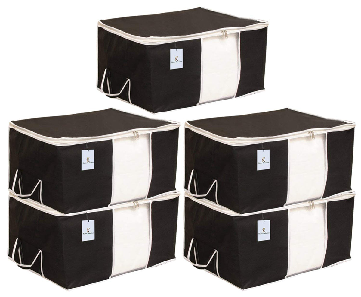 Kuber Industries Underbed Rectangular Storage Bag, Storage Organiser, Blanket Cover Set of 5 (Black)
