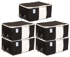 Kuber Industries Underbed Rectangular Storage Bag, Storage Organiser, Blanket Cover Set of 5 (Black)
