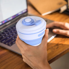 Kuber Industries Collapsible Coffee Cup|Silicone Portable Travel Coffee Mug|Camping Cup with Lid for Travel,Hiking Outdoors,350 ML,Pack of 2 (Sky Blue)