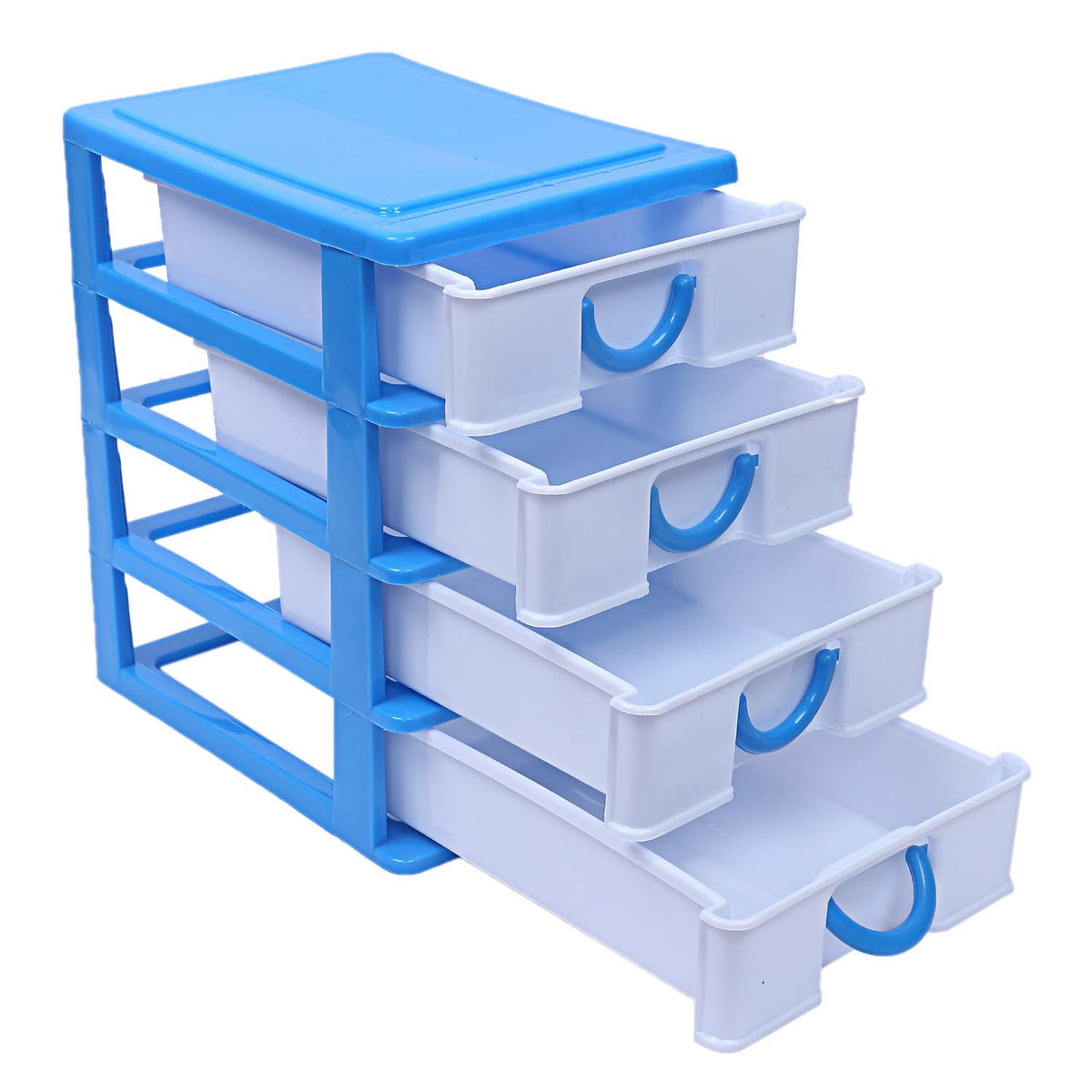 Heart Home Plastic Four Layer Drawer Storage Cabinet Box (Blue) - CTHH12620