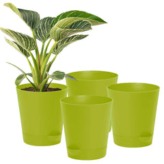Kuber Industries Plastic Titan Pot|Garden Container for Plants & Flowers|Self-Watering Pot with Drainage Holes,6 Inch,Pack of 4 (Green)